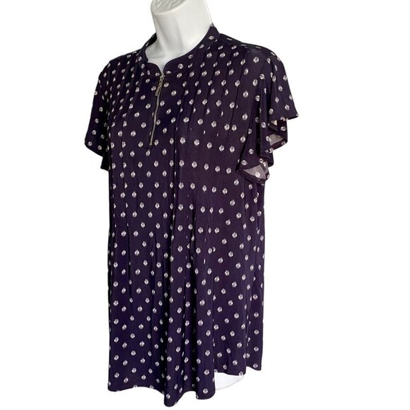 Ava & Grace Short Sleeve Blue White Top with Quarter Zipper Women's Medium - Picture 4 of 9